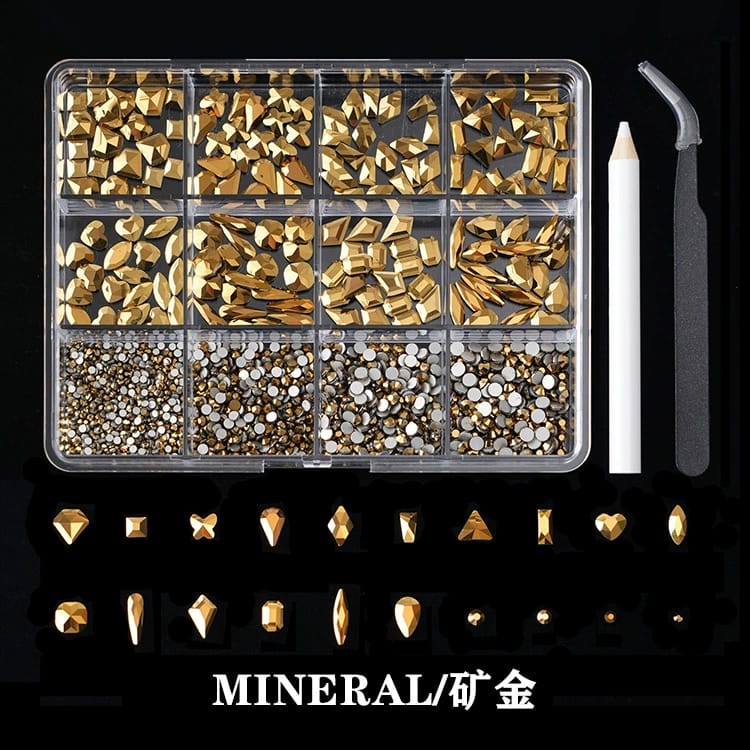 GV634 Nail Art Rhinestone Set – 3D Crystal Gems Kit with Picker Tool