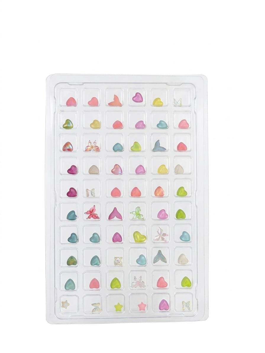 GV1087 Mixed 3D Nail Charms Set – Heart, Butterfly, Star & Mermaid Tail Resin Nail Art Decorations for Acrylic, Gel & DIY Manicure (60 Pcs Assorted Designs)