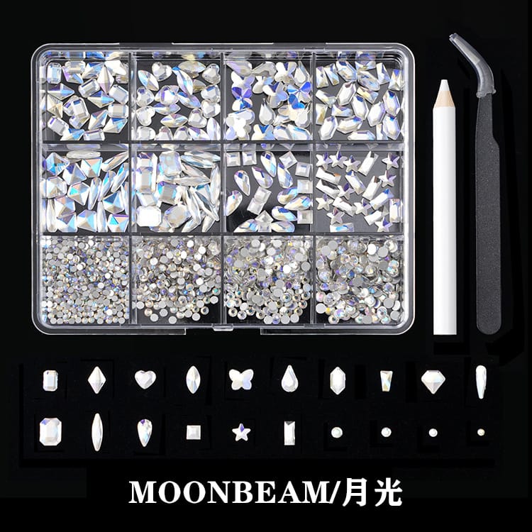 GV634 Nail Art Rhinestone Set – 3D Crystal Gems Kit with Picker Tool