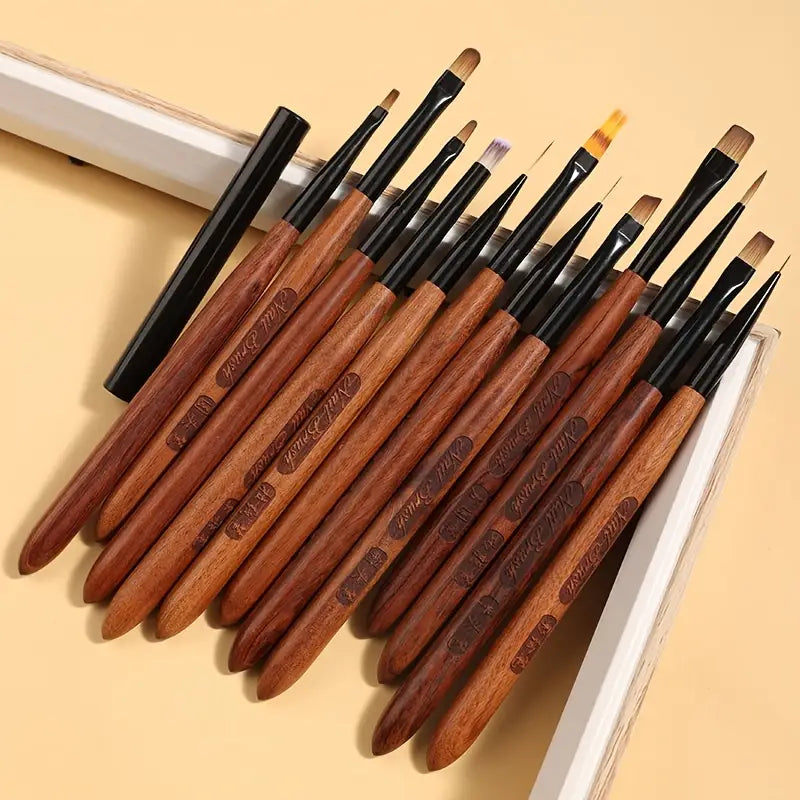 GV761 12pcs Professional Nail Art Brush Set – Gel, Gradient, Detail Brushes & Dotting Pen for Nail Design