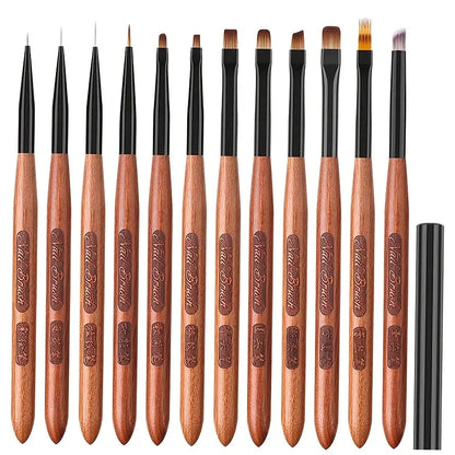 GV761 12pcs Professional Nail Art Brush Set – Gel, Gradient, Detail Brushes & Dotting Pen for Nail Design