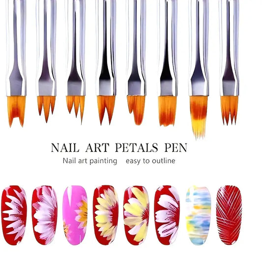 GV759 8PCS Nail Art Brush Set – Professional Acrylic & Gel Design Tools with 3D Builder Pen for Salon-Quality Manicures