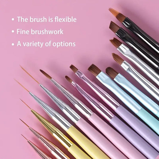 GV703 14PCS Professional Nail Art Brush Set – Liner, Gel Polish & Detailing Brushes for Nail Design