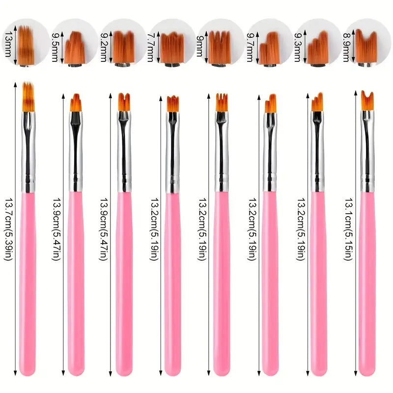 GV759 8PCS Nail Art Brush Set – Professional Acrylic & Gel Design Tools with 3D Builder Pen for Salon-Quality Manicures