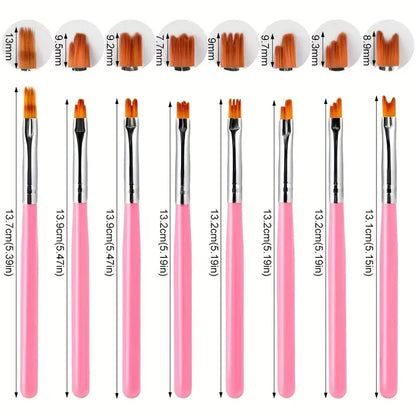 GV759 8PCS Nail Art Brush Set – Professional Acrylic & Gel Design Tools with 3D Builder Pen for Salon-Quality Manicures
