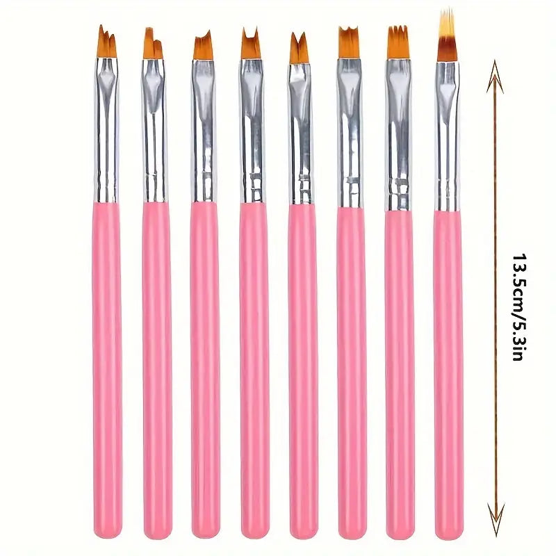 GV759 8PCS Nail Art Brush Set – Professional Acrylic & Gel Design Tools with 3D Builder Pen for Salon-Quality Manicures