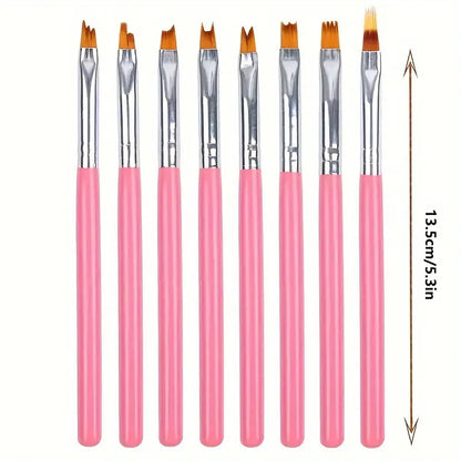 GV759 8PCS Nail Art Brush Set – Professional Acrylic & Gel Design Tools with 3D Builder Pen for Salon-Quality Manicures