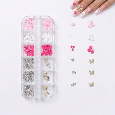 GV1041 3D Nail Art Decoration Set – Bows, Pearls & Flower Charms for Nail Design