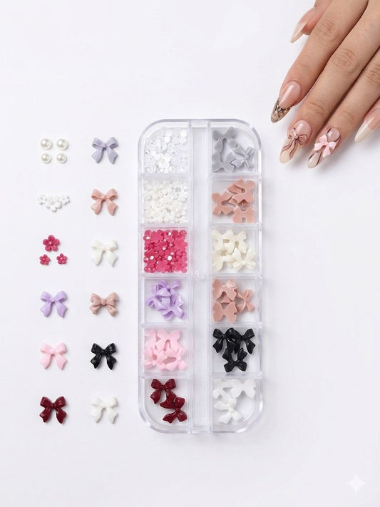 GV1043 3D Nail Art Decoration Set – Bows, Pearls & Flower Charms for Nail Design