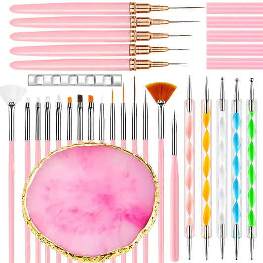 GV755 27-in-1 Professional Nail Art Kit – All-in-One 2-in-1 Brush & Pen System with Dotting Tools, Stamping Pen & Nail Brushes for Gel & Acrylic Nail Design (No Gel Polish Colors Included)