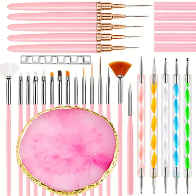 GV755 27-in-1 Professional Nail Art Kit – All-in-One 2-in-1 Brush & Pen System with Dotting Tools, Stamping Pen & Nail Brushes for Gel & Acrylic Nail Design (No Gel Polish Colors Included)