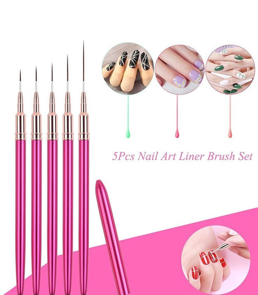 GV631 5pcs Nail Art Liner Brush Set – Fine Detail Striping Pens for Professional Nail Art Design