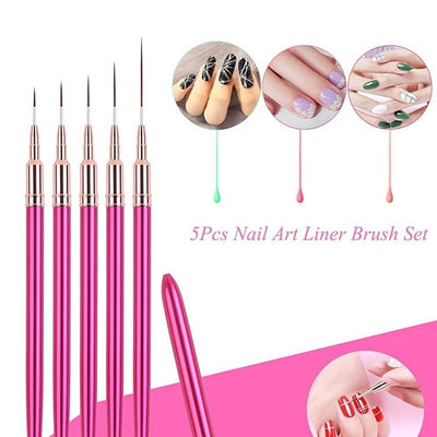 GV631 5pcs Nail Art Liner Brush Set – Fine Detail Striping Pens for Professional Nail Art Design