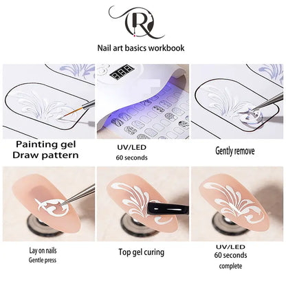 GV756 12PCS Nail Art Practice Sheets – Drawing & Painting Template Pad for Acrylic Nail Application