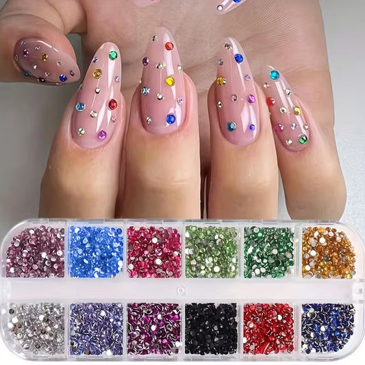 GV697 12 Boxes Nail Art Rhinestones – 2000PCS Mixed Color Diamond Gems for Nail Decoration & Design