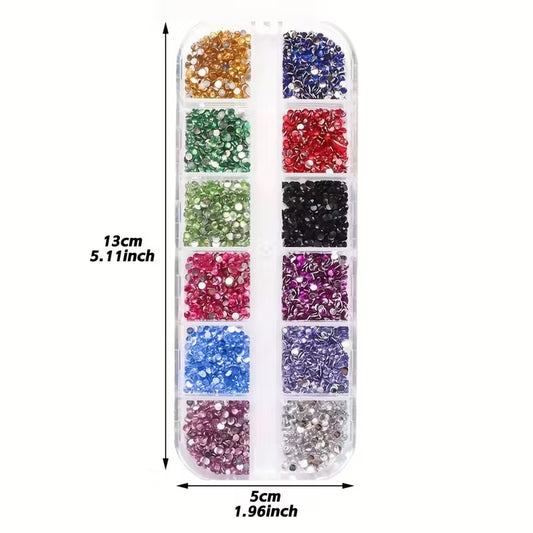 GV697 12 Boxes Nail Art Rhinestones – 2000PCS Mixed Color Diamond Gems for Nail Decoration & Design