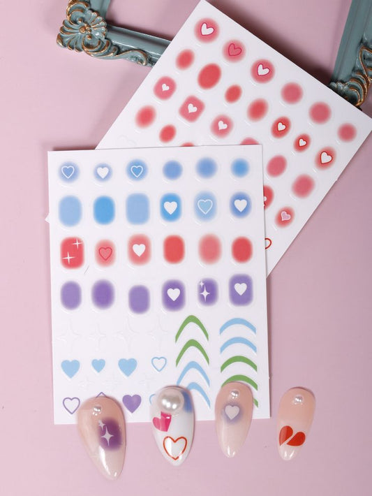 GV628  1 Pcs 3D Nail Art Stickers – Heart, Gradient & Patterned Nail Decals for DIY Nail Design