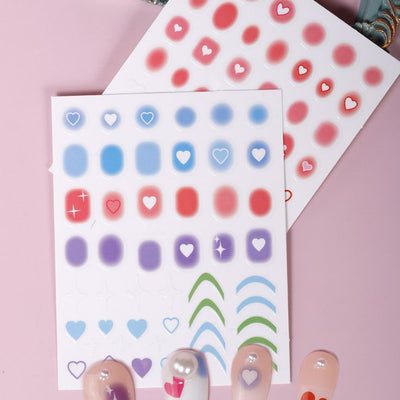 GV628  1 Pcs 3D Nail Art Stickers – Heart, Gradient & Patterned Nail Decals for DIY Nail Design