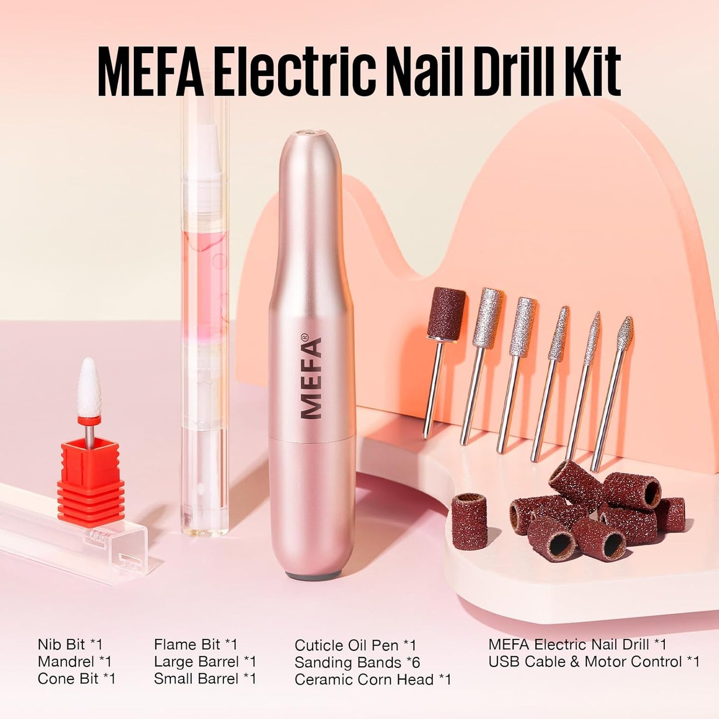 GV771 Professional Portable Electric Nail Drill with 6PCS Drill Bits & Cuticle Oil Pen – Efile Nail Machine for Acrylic, Gel & Dip Powder Manicure and Pedicure