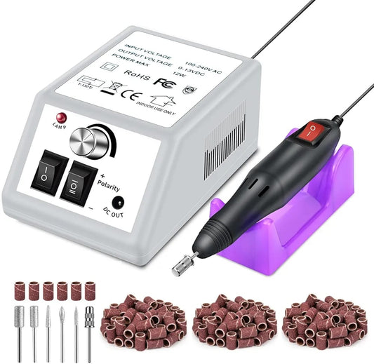 GV851 Electric Nail Drill Machine 12W – Professional Manicure & Pedicure Kit with 6 Bits & Sanding Bands