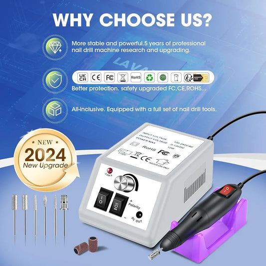 GV851 Electric Nail Drill Machine 12W – Professional Manicure & Pedicure Kit with 6 Bits & Sanding Bands