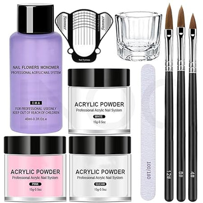 GV831 THR3E STROKES Acrylic Nail Extension Kit, Acrylic Powder x3, Monomer, Dappen Glass & Carving Pen (6 Items in the set) Nail Art Kit