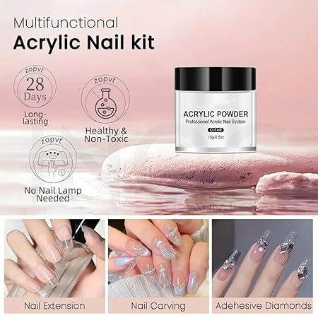 GV831 THR3E STROKES Acrylic Nail Extension Kit, Acrylic Powder x3, Monomer, Dappen Glass & Carving Pen (6 Items in the set) Nail Art Kit