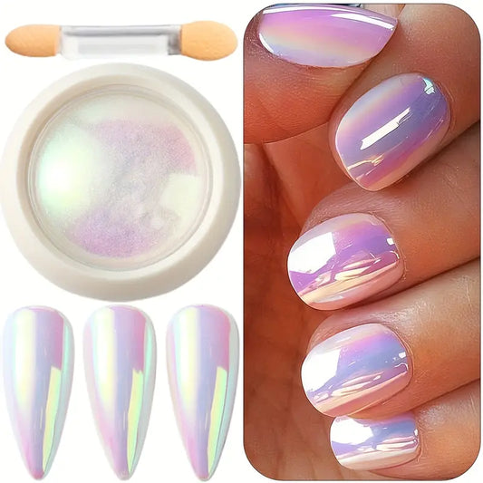 GV740 1pc Chrome Nail Powder – Mirror Effect Chameleon Reflective Glitter Dust with Brush for DIY Nail Art (0.5gm)