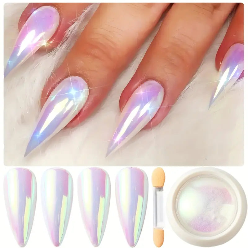 GV740 1pc Chrome Nail Powder – Mirror Effect Chameleon Reflective Glitter Dust with Brush for DIY Nail Art (0.5gm)