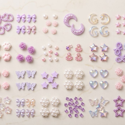 GV1099 THR3E STROKES 3D Nail Art Charms Set – Mixed Pearl Hearts, Bows, Butterflies, Roses, Stars & Moon Nail Decorations for Acrylic, Gel & DIY Nail Art