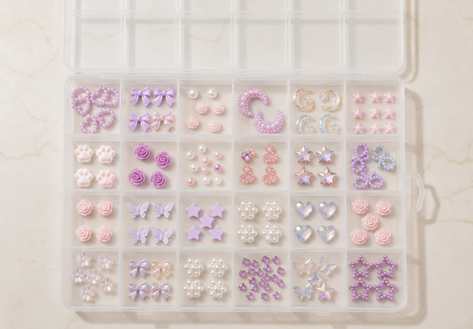 GV1099 THR3E STROKES 3D Nail Art Charms Set – Mixed Pearl Hearts, Bows, Butterflies, Roses, Stars & Moon Nail Decorations for Acrylic, Gel & DIY Nail Art
