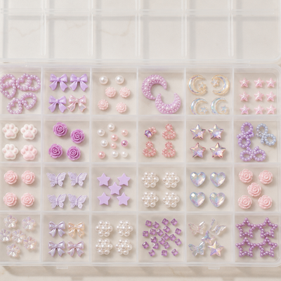 GV1099 THR3E STROKES 3D Nail Art Charms Set – Mixed Pearl Hearts, Bows, Butterflies, Roses, Stars & Moon Nail Decorations for Acrylic, Gel & DIY Nail Art