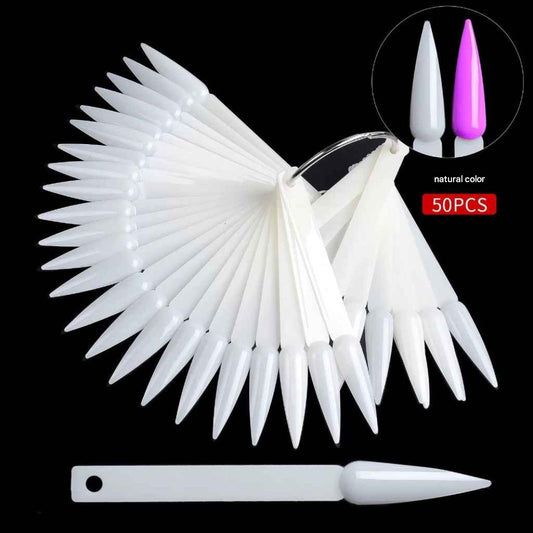 GV885 50 PCS Natural White Nail Practice Sticks with Ring – Nail Art Display & Color Sample Board