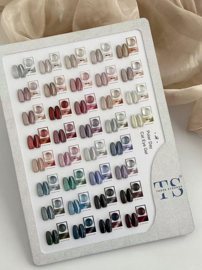 GV1023 THR3E STROKES Polar Day Cat Eye Gel Polish Master Set (36 Colors, 15ml) – Complete Premium Magnetic UV/LED Salon Palette