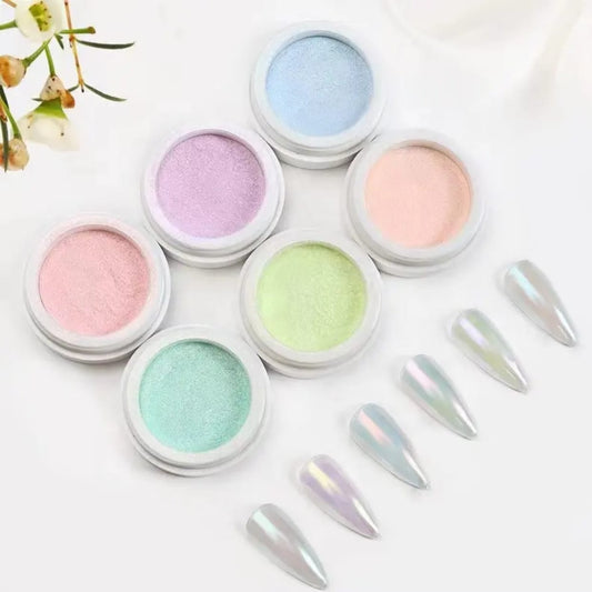 GV594 Aurora Pearl Chrome Nail Powder – Nude Ice Transparent White Glitter Highlight Powder for Nail Art