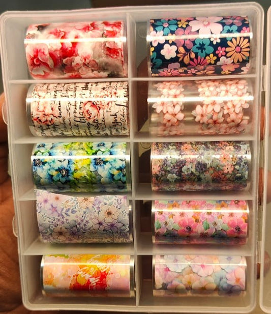 GV724 10PCS Nail Art Transfer Foil Set – Colorful Design Nail Stickers for DIY Nail Art & Manicure Decoration