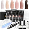 GV1149 THR3E STROKES Poly Gel Nail Kit 6 Colors with 6W Nail Lamp Extension Gel Kit Nude Clear Pink Black Glitter Complete Starter Tools for Beginner Thickening Solutions DIY at Home for Women(MINIMUM 180S TO DRY)(BEGGINERS KIT) (1)