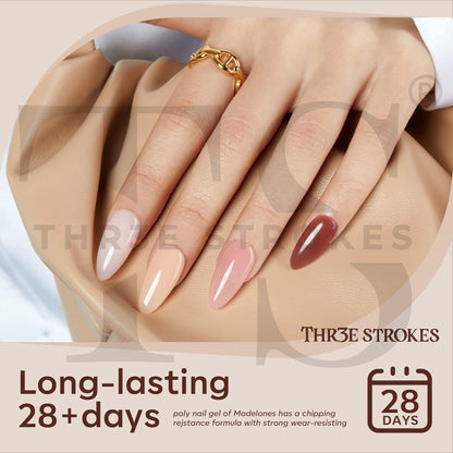 GV1149 THR3E STROKES Poly Gel Nail Kit 6 Colors with 6W Nail Lamp Extension Gel Kit Nude Clear Pink Black Glitter Complete Starter Tools for Beginner Thickening Solutions DIY at Home for Women(MINIMUM 180S TO DRY)(BEGGINERS KIT) (1)