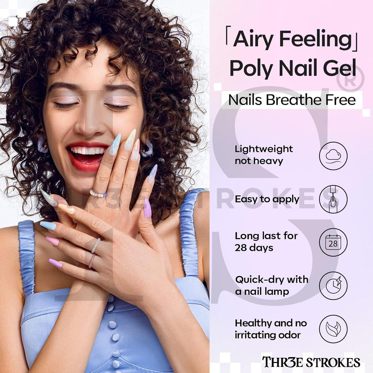 GV1152 THR3E STROKES Poly Gel Nail Kit 6 Colors with 6W Nail Lamp Extension Gel Kit Nude Clear Pink Black Glitter Complete Starter Tools for Beginner Thickening Solutions DIY at Home for Women(MINIMUM 180S TO DRY)(BEGGINERS KIT) (4)