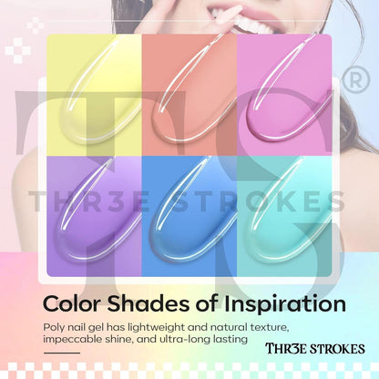 GV1152 THR3E STROKES Poly Gel Nail Kit 6 Colors with 6W Nail Lamp Extension Gel Kit Nude Clear Pink Black Glitter Complete Starter Tools for Beginner Thickening Solutions DIY at Home for Women(MINIMUM 180S TO DRY)(BEGGINERS KIT) (4)