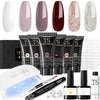GV1160 THR3E STROKES Poly Gel Nail Kit 6 Colors with 6W Nail Lamp Extension Gel Kit Nude Clear Pink Black Glitter Complete Starter Tools for Beginner Thickening Solutions DIY at Home for Women(Minimum 180S to Dry)(BEGGINERS KIT) (5)