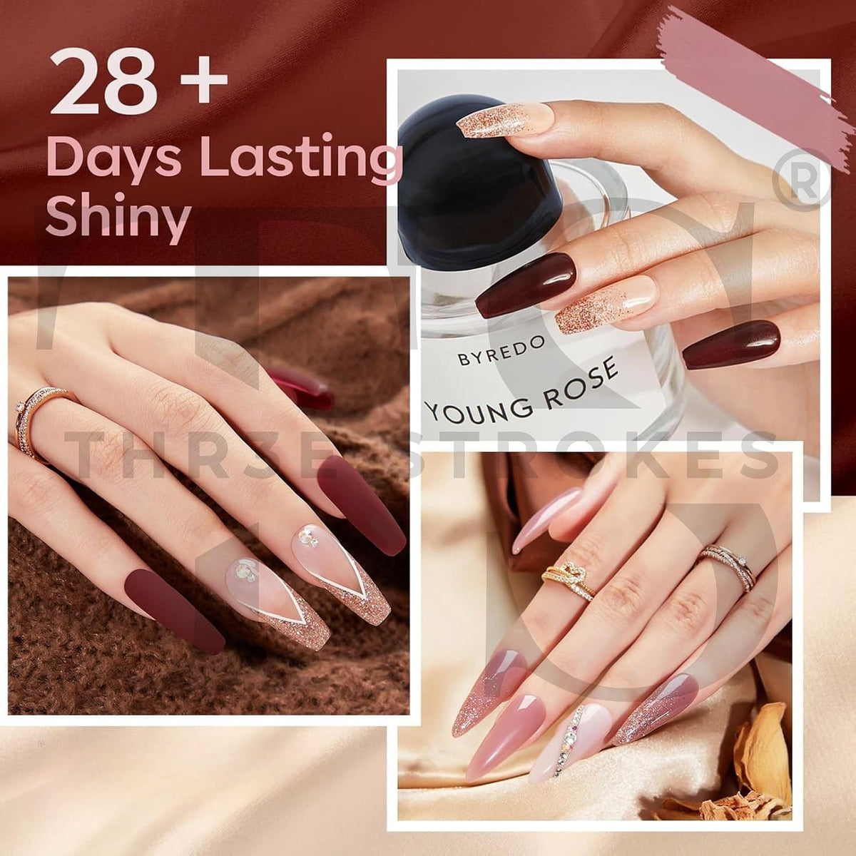 GV1160 THR3E STROKES Poly Gel Nail Kit 6 Colors with 6W Nail Lamp Extension Gel Kit Nude Clear Pink Black Glitter Complete Starter Tools for Beginner Thickening Solutions DIY at Home for Women(Minimum 180S to Dry)(BEGGINERS KIT) (5)