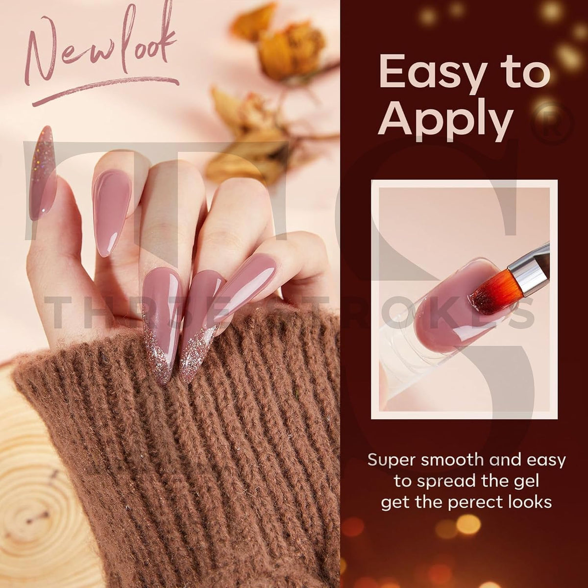 GV1160 THR3E STROKES Poly Gel Nail Kit 6 Colors with 6W Nail Lamp Extension Gel Kit Nude Clear Pink Black Glitter Complete Starter Tools for Beginner Thickening Solutions DIY at Home for Women(Minimum 180S to Dry)(BEGGINERS KIT) (5)