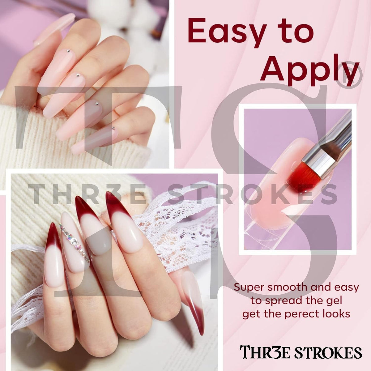 GV1159 THR3E STROKES Poly Gel Nail Kit 6 Colors with 6W Nail Lamp Extension Gel Kit Nude Clear Pink Black Glitter Complete Starter Tools for Beginner Thickening Solutions DIY at Home for Women(MINIMUM 180S TO DRY)(BEGGINERS KIT) (6)