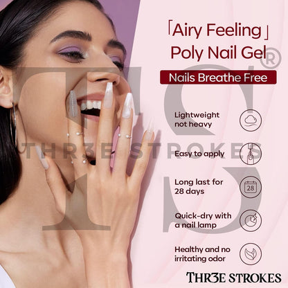 GV1159 THR3E STROKES Poly Gel Nail Kit 6 Colors with 6W Nail Lamp Extension Gel Kit Nude Clear Pink Black Glitter Complete Starter Tools for Beginner Thickening Solutions DIY at Home for Women(MINIMUM 180S TO DRY)(BEGGINERS KIT) (6)
