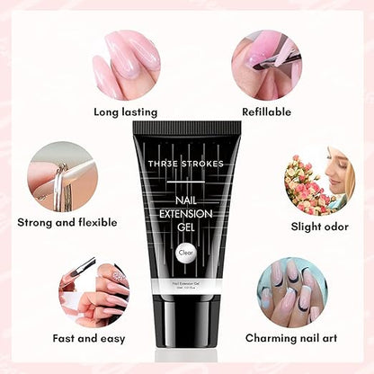 GV1075 Poly Nail Gel Extension Kit With Slip Solution Uv Nail Lamp for Builder Gel UV Nail Art Kit Nail Extension Set {SSD KIT} (PINK, 8 IN 1)