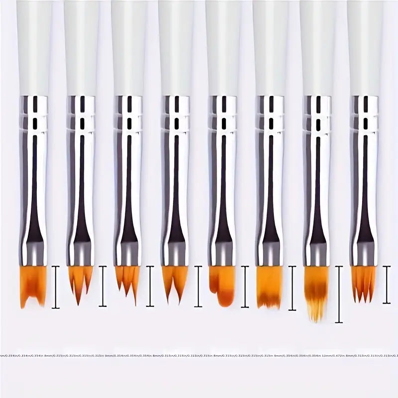 GV770 8pcs Premium White Nail Brush Pen Set – Gel Flower Drawing & Gradient Painting Brushes for Professional Manicure and Nail Art Color may Vary