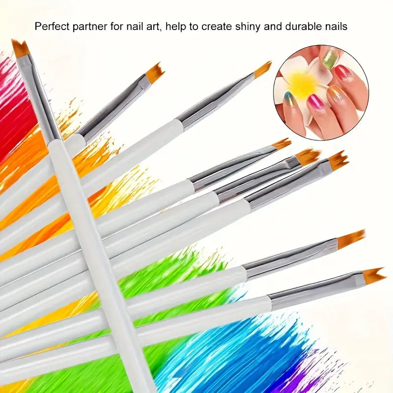 GV770 8pcs Premium White Nail Brush Pen Set – Gel Flower Drawing & Gradient Painting Brushes for Professional Manicure and Nail Art Color may Vary