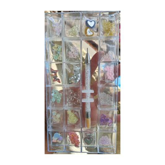 GV727 3D Nail Art Decoration Set – Mixed Charms, Rhinestones & Crystals with Picker Pen for DIY Nail Design