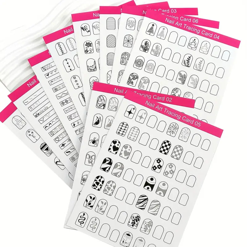 GV756 10PCS MSOKAY Reusable Nail Art Practice Cards – Step-by-Step Design Guides, Press-On & Acrylic Nail Training Sheets for Beginners & Professionals